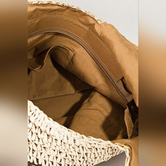 Striped Straw Braided Tote Bag‎ - Picture 3 of 4